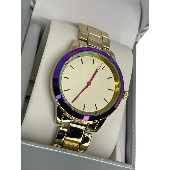 Gold Tone Iridescent Bracelet Watch Stunning Style Trendy Fashion Chic NEW main image 12